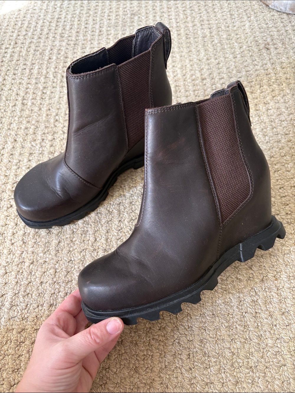 Sorel Joan of Artic Wedge III Chelsea Boot Chestnut Brown Waterproof Leather